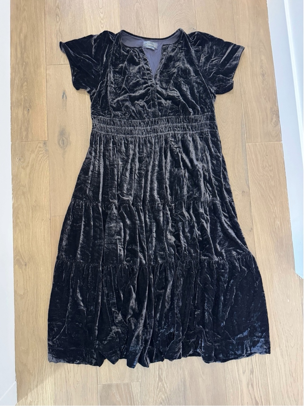 Anthropologie Black Velvet V-Neck Dress